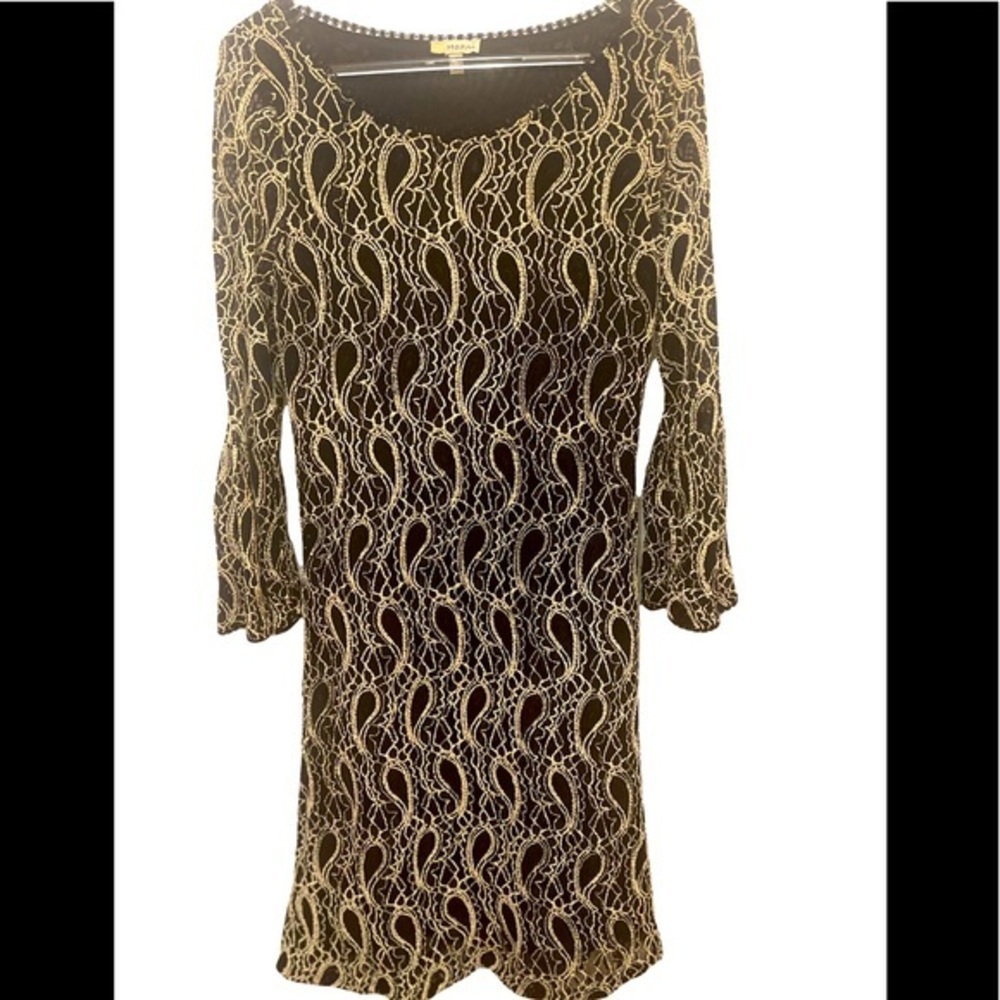 Haani Black and Cream Lace Bell Sleeve Dress Size Small